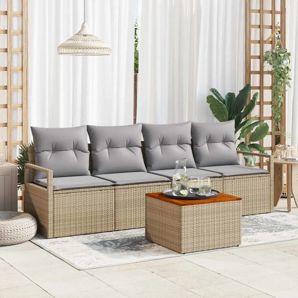 Set Divano da Giardino con cuscino 5 pcs Beige polyrattan 3347637