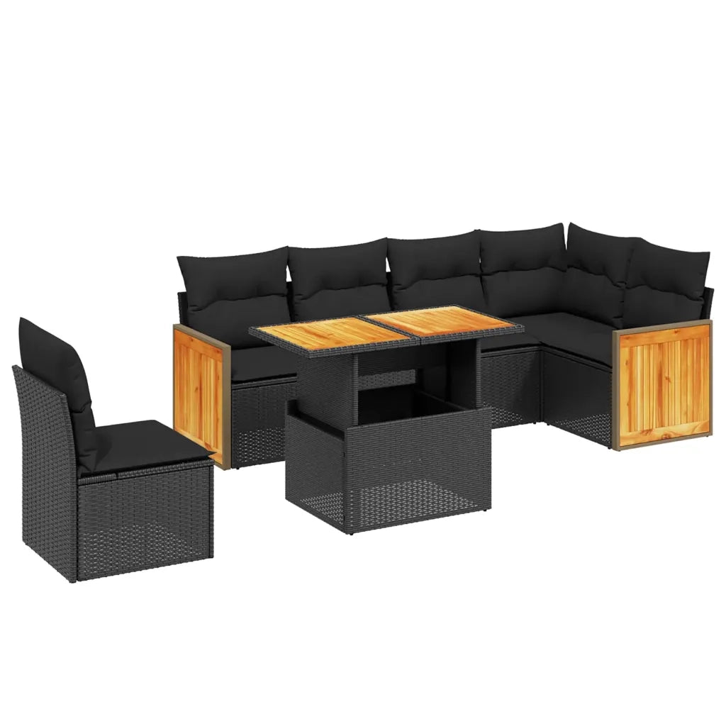 Set Divani da Giardino con Cuscini 7pz Nero Polyrattan 3273981