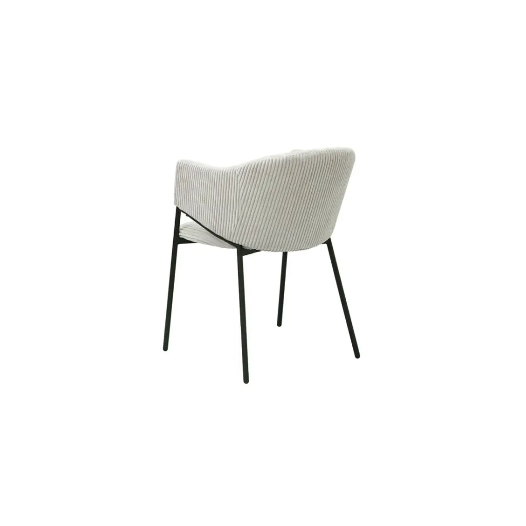Sedia da pranzo IMANY – Velluto a coste grigio chiaro – Braccioli – Piedi in metallo nero – Stile design / industriale