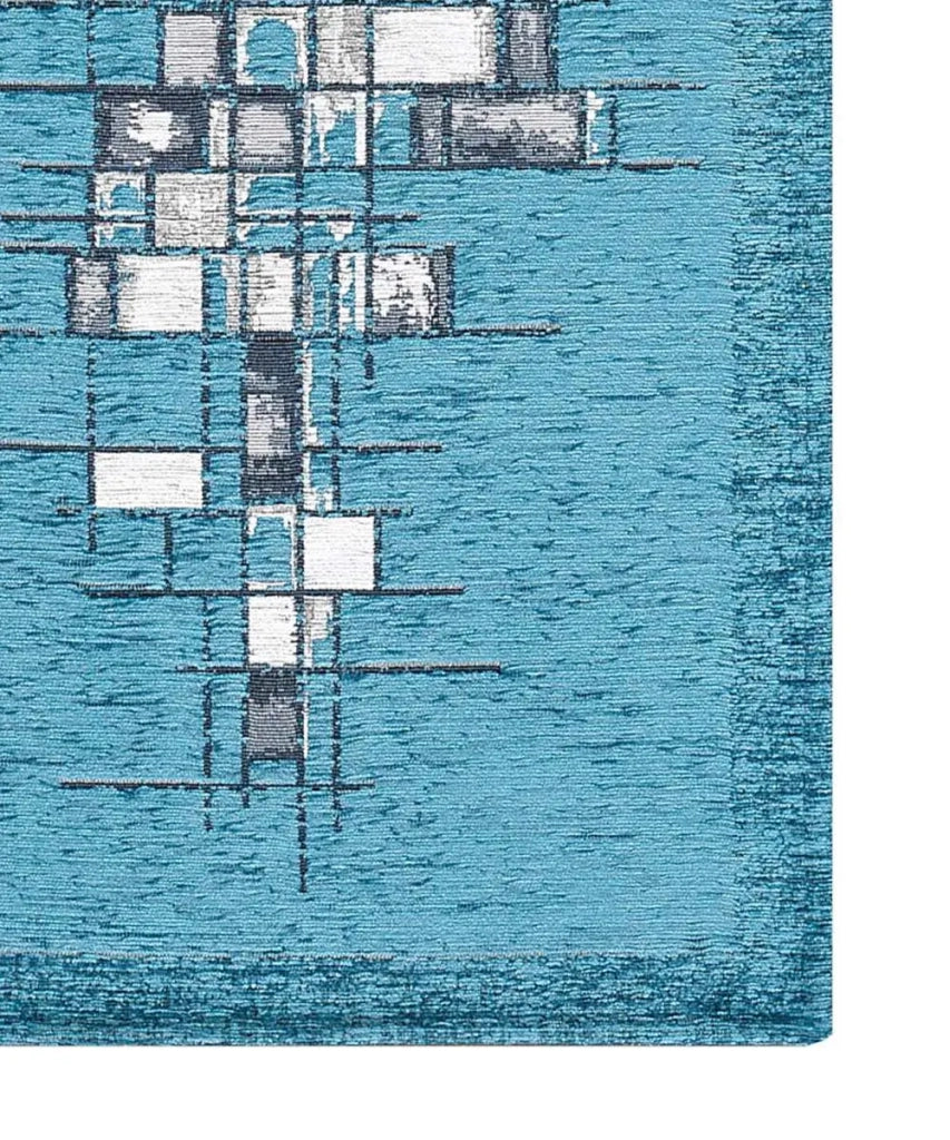 Tappeto moderno PIXEL BLU JEANS disegno arte contemporanea astratto geometrico, passatoia cucina multiuso lavabile in lavatrice e anti-scivolo cm.55x190