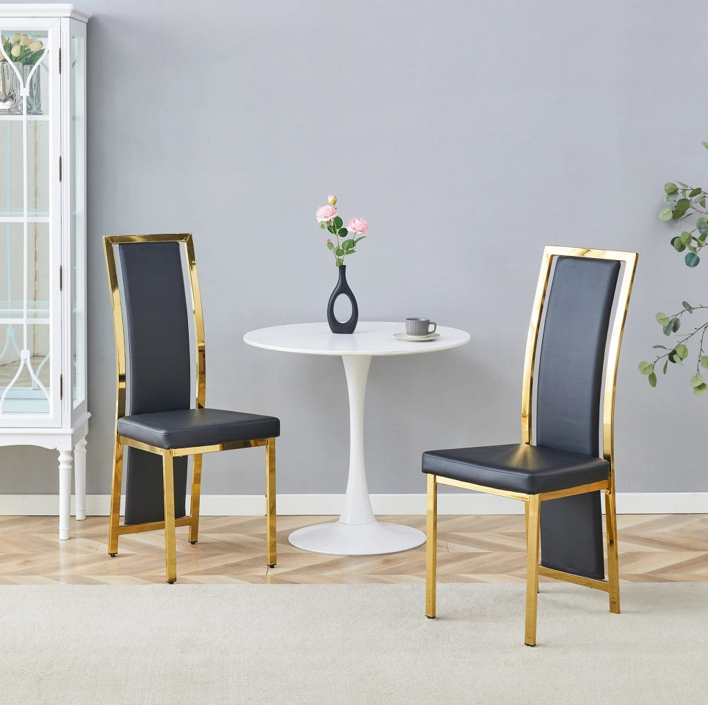 Set di 2 sedie da pranzo moderne nero e oro in PU e metallo; h 109 cm