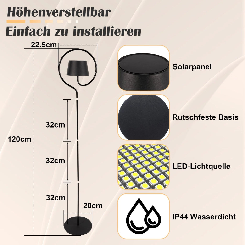 ZMH Lampada da terra LED solare da esterno senza fili dimmerabile touch 120cm per soggiorno