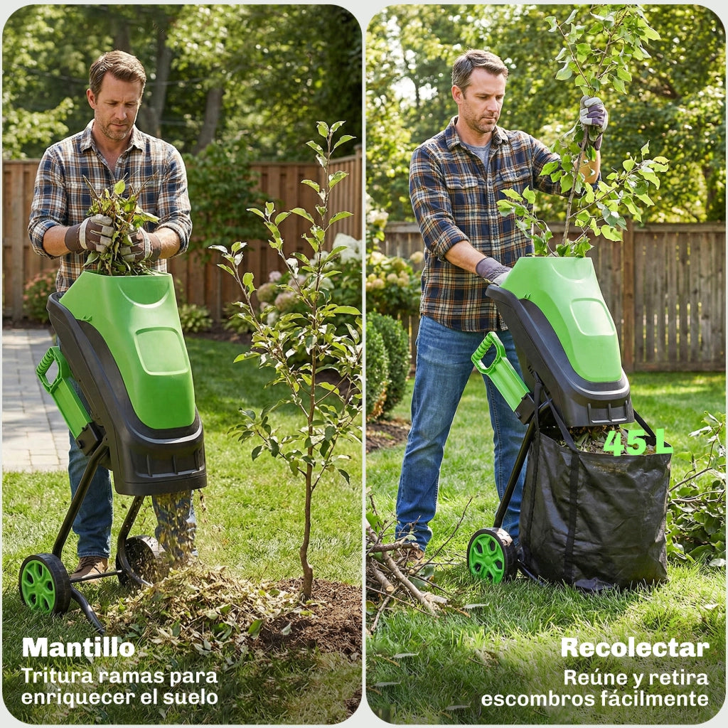 Trituratore da Giardino Elettrico ¨C zephmum ¨C Verde 2500W ?44mm 45L
