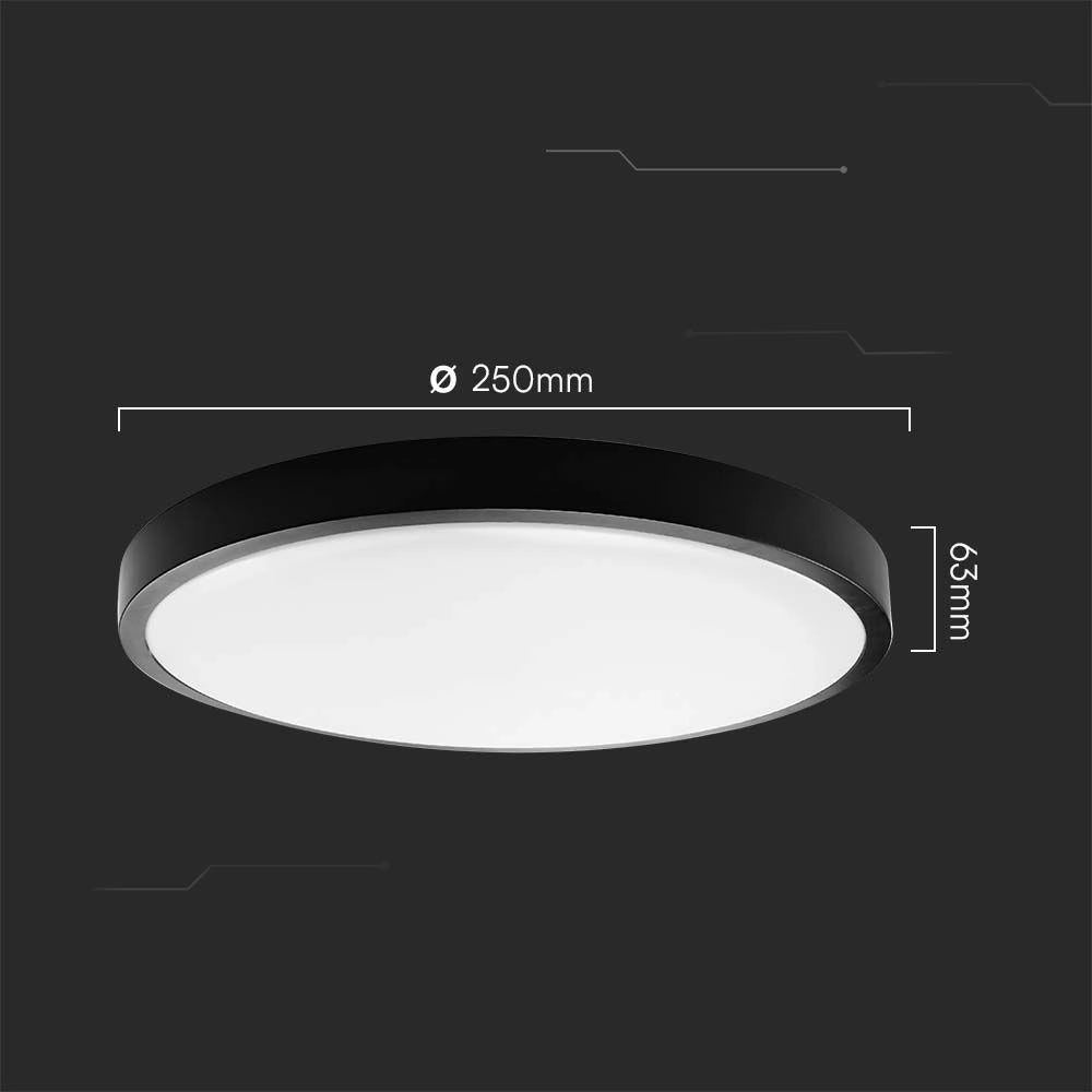 Plafoniera LED V-TAC 18W 25cm Nera IP44 3000K 1830lm