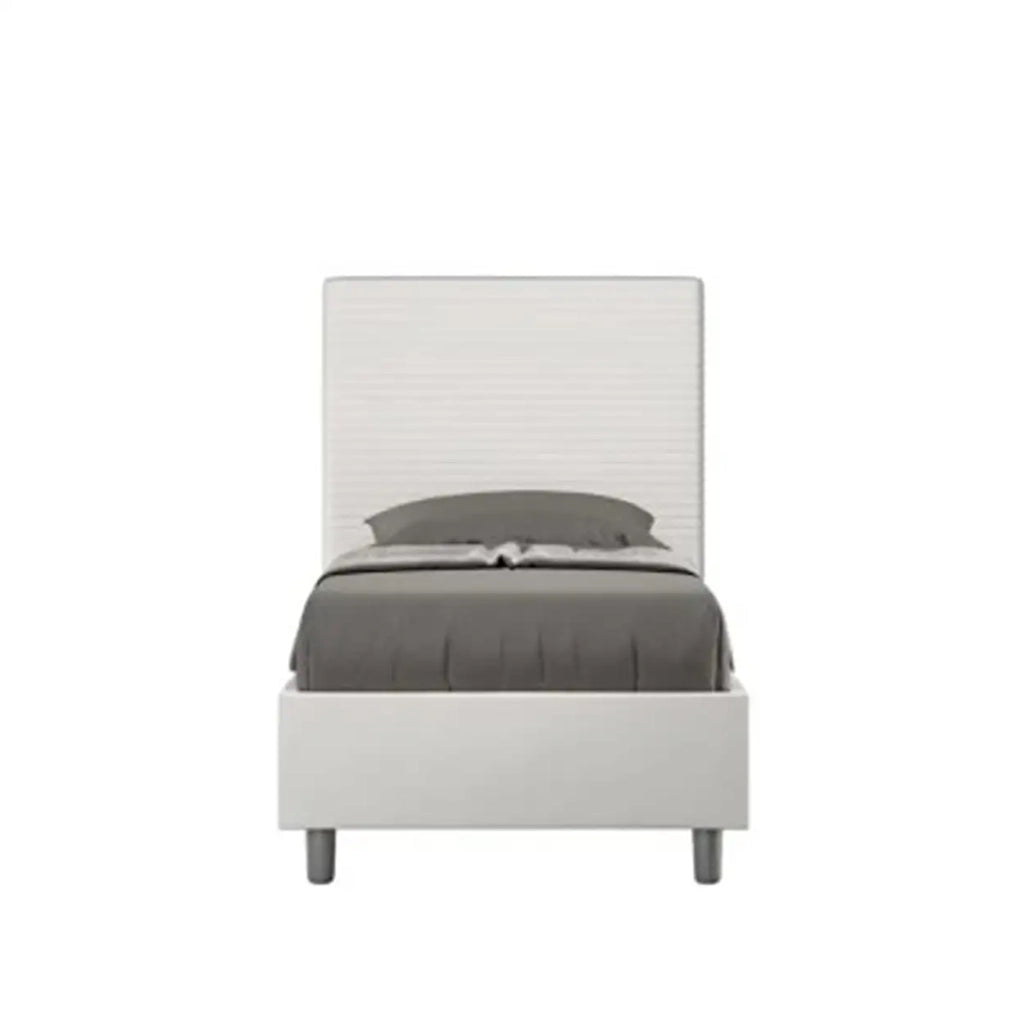 Letto singolo con rete imbottito 90x200 similpelle bianco Focus
