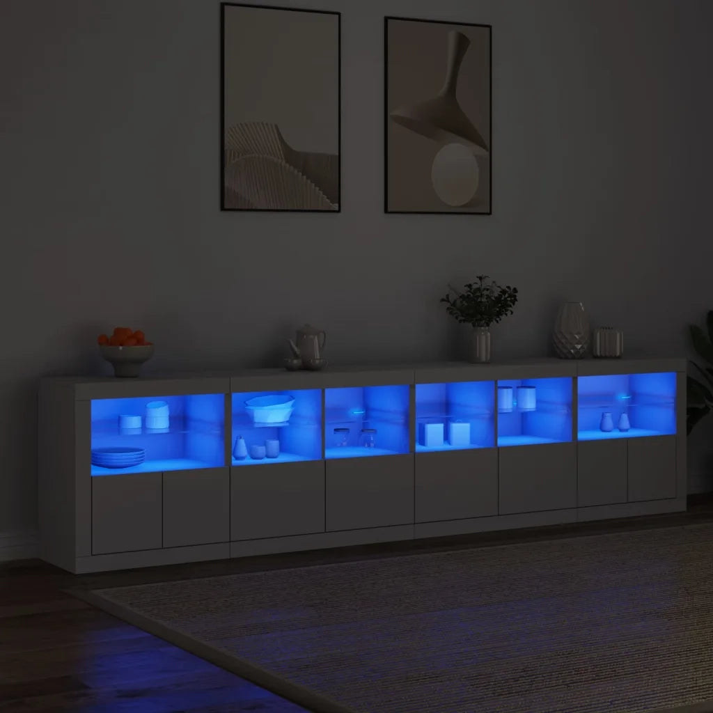 Credenza | Madia | Buffet da pranzo | Armadio da pranzo con Luci LED Bianca 283x37x67 cm