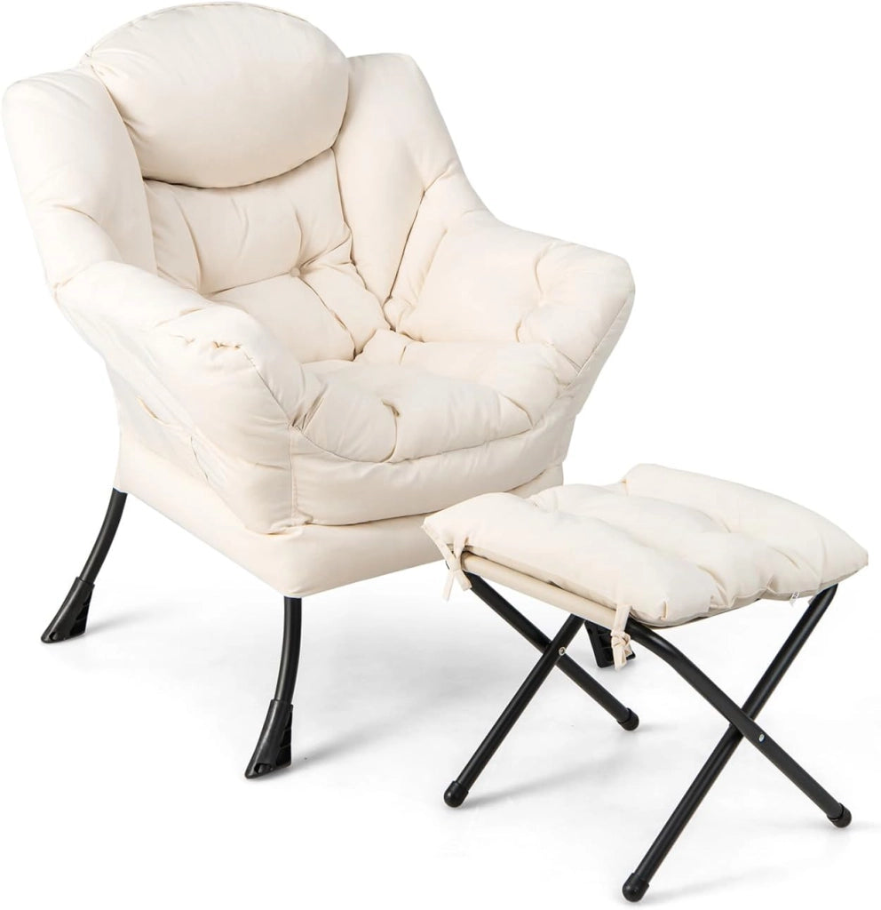 Poltrona Relax, Poltrona da Lettura con Cuscino, Elegante con Schienale e Seduta Imbottiti, Braccioli e Tasca di Stoccaggio, Portata 150 kg (Senza Pouf, Cashmere Beige)