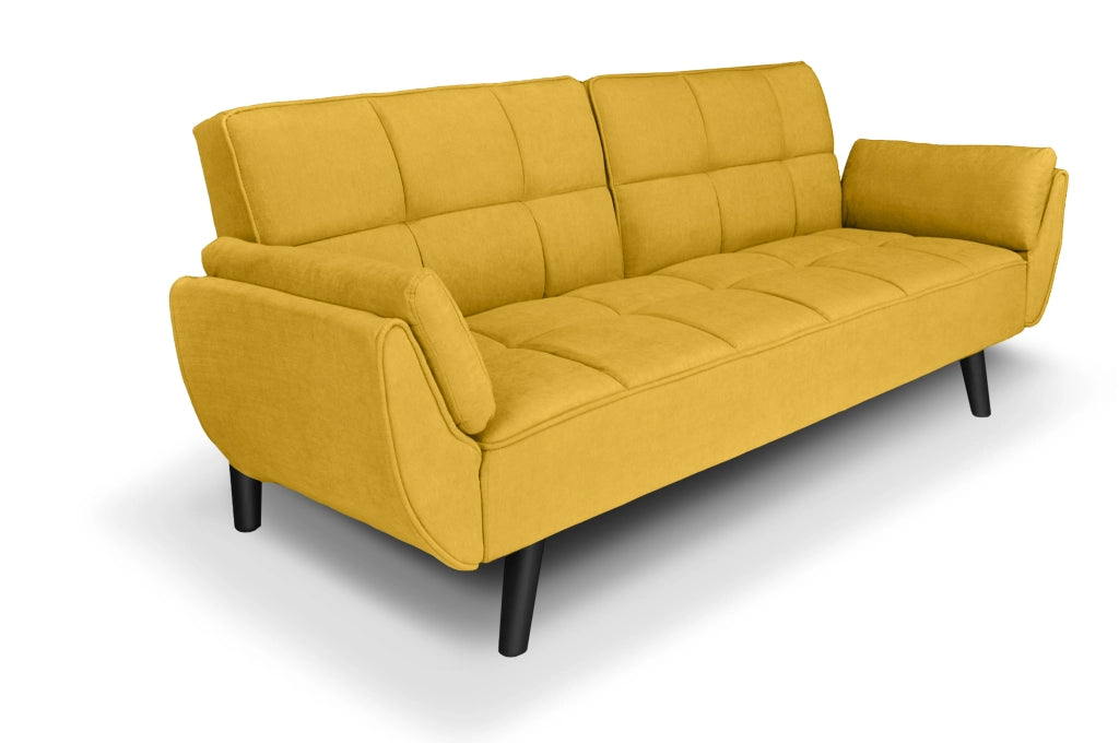 Divano letto clic clac in tessuto vellutato giallo piede nero - divano 3 posti - Ambra - DL-AM16FBC-PLN