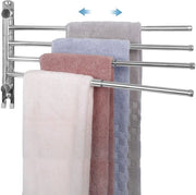 Sostegno per asciugamani con 4 bracci estensibili fino a 50 cm, sostegno per asciugamani in acciaio inossidabile 304, asciugamani per la doccia con 180° di rotazione, installazione a parete per cucina, bagno, toilette e guardaroba - argento