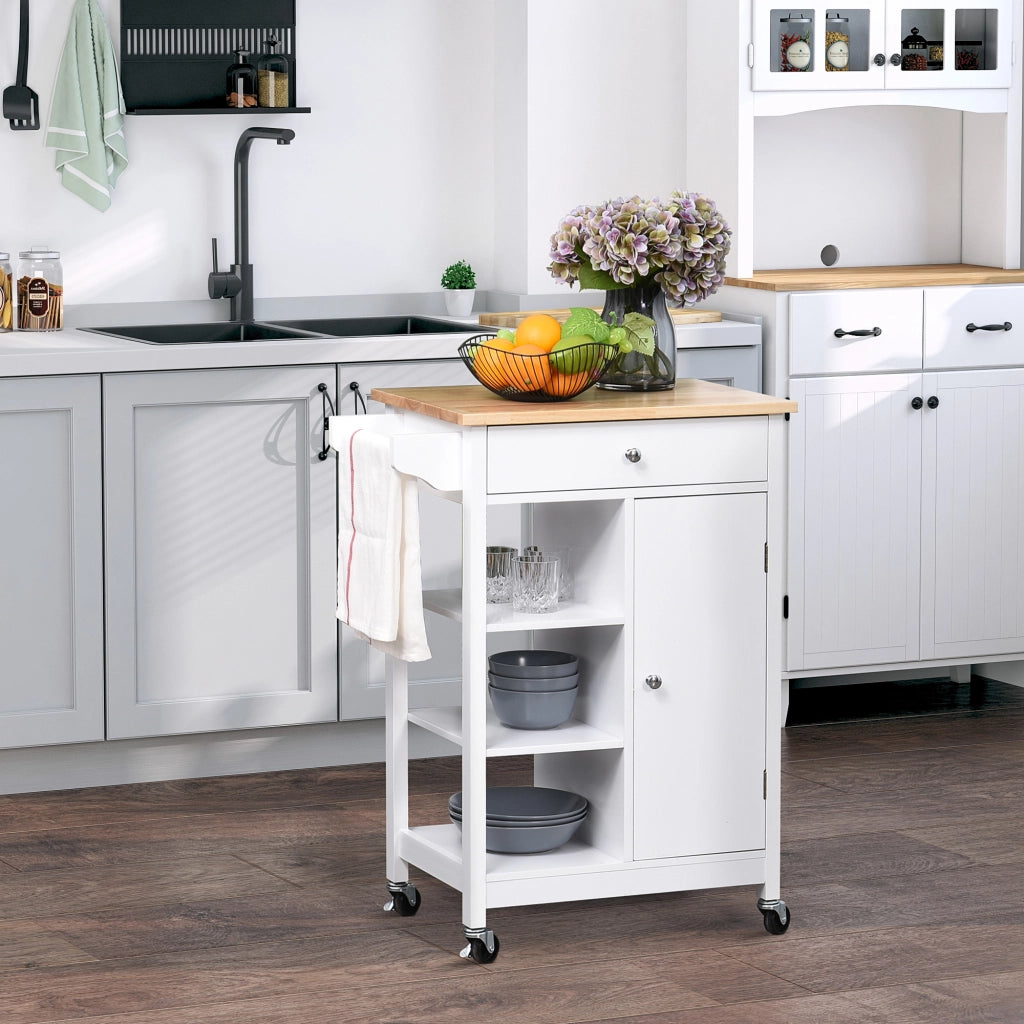 Carrello da Cucina con Cassetto e Armadietto ¨C zephmum ¨C Bianco 66x39.5x86.5cm