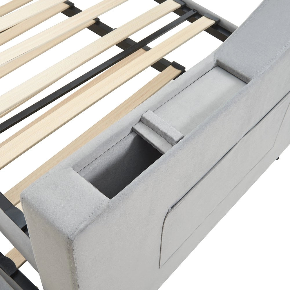 Letto Imbottito con Rete a Doghe ¨C MINIMAL ¨C Velluto Grigio, 90x190 / 180x190