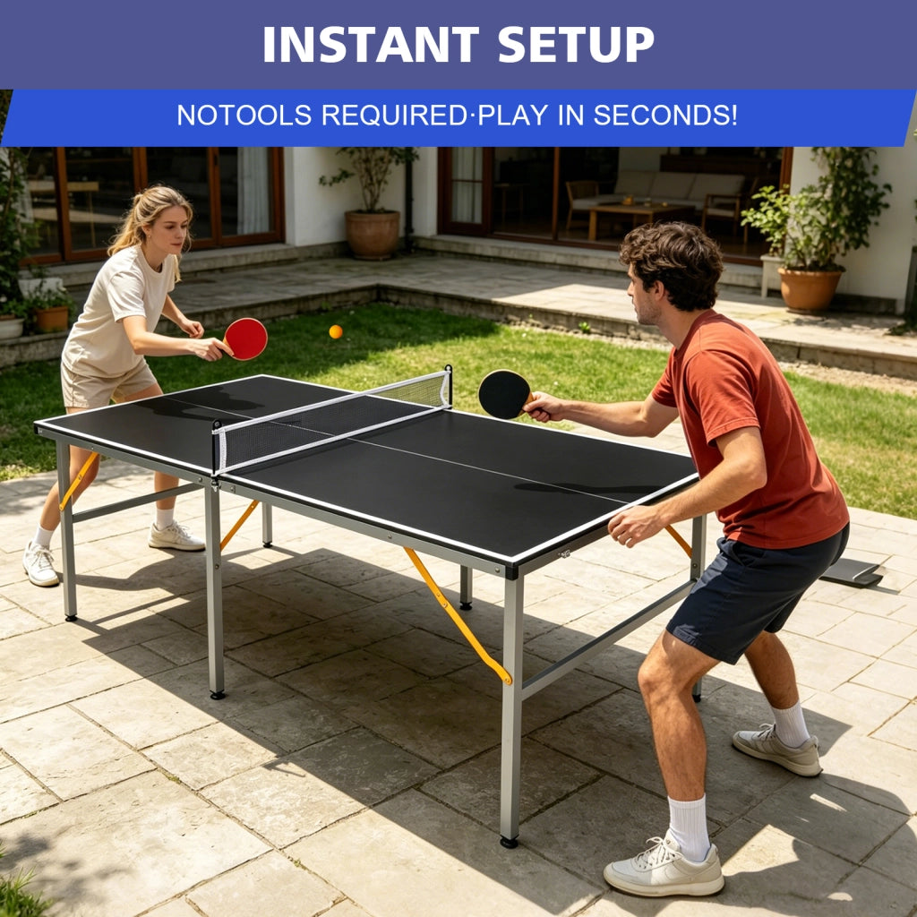 TAVOLO PING PONG 182x91 cm Nero MDF e Acciaio, Set con rete, 2 racchette, 3 palline