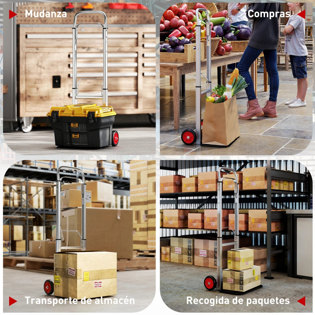 Carrello Pieghevole in Alluminio con Ruote ¨C zephmum ¨C Colore Argento e Nero 40x41x108 cm