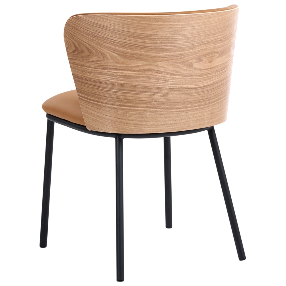 Set di 2 sedie da pranzo in ecopelle marrone con gambe in ferro nero senza braccioli con coprigambe design moderno minimalista sala da pranzo