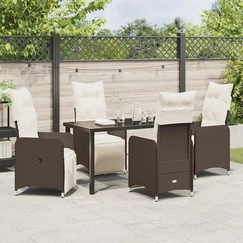 Set da Pranzo per Giardino con cuscino 5 pcs Marrone polyrattan