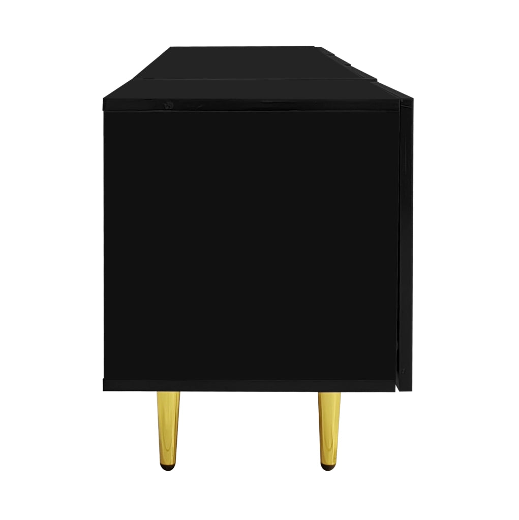 Mobile TV in MDF nero lucido con 4 ante e cerniere soft-close; 170 x 35 x 46 cm