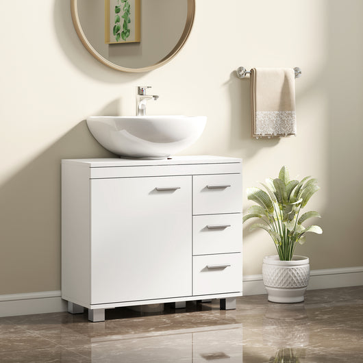 Mobile Sottolavabo Bagno 70x30x 64 cm con Armadietto in MDF Bianco