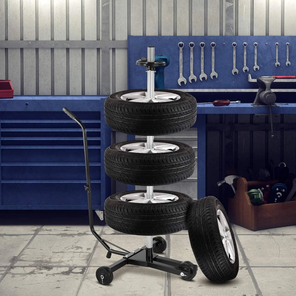 Monzana Carrello Porta Pneumatici 225mm in Alluminio 3 rotelle Copertura Protezione carico Max. 100kg Supporto per Cerchioni