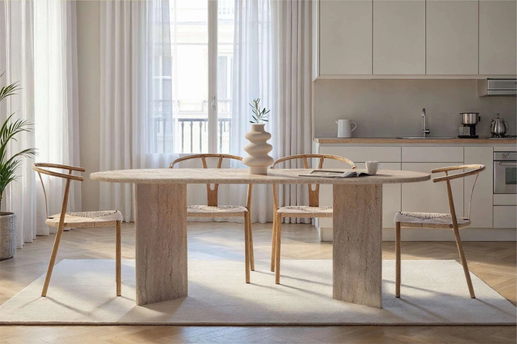 Tavolo da pranzo in legno "Sabella" 200 x 90 x 75 cm - Travertino