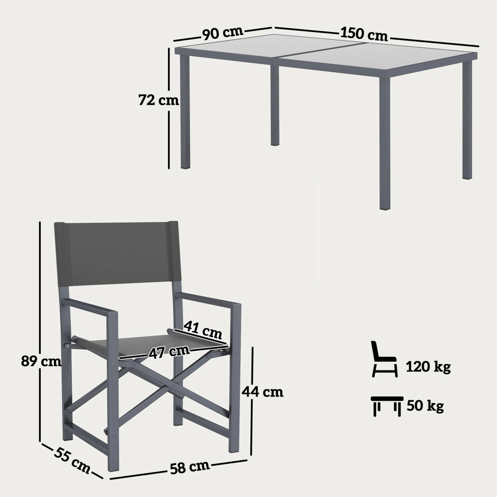 Set Tavolo da Pranzo con 4 Sedie Pieghevoli ¨C Xylo ¨C Vetro Temperato Grigio Metallo 4 Persone