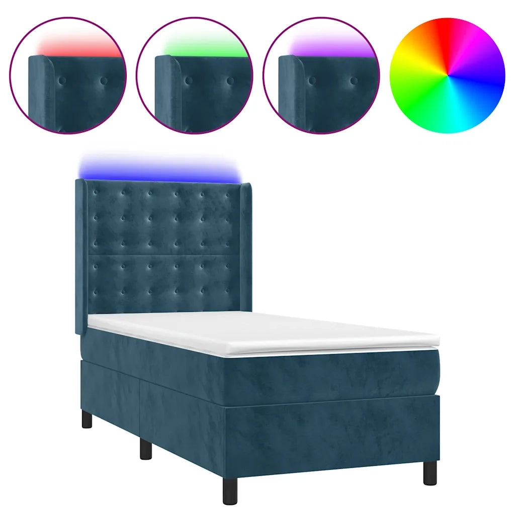 Letto a Molle con Materasso e LED Blu Scuro 80x200cm in Velluto 3139773