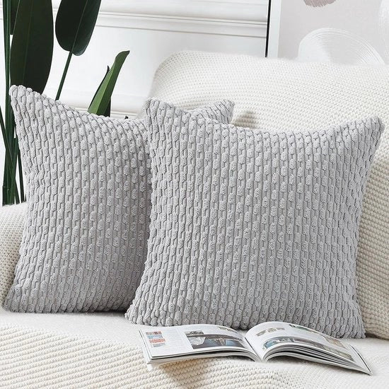 Set di 2 Slip Coppe Boho in Velluto a Corda 45x45 cm - Grigio chiaro, morbido, coprisacco decorativo per divano e camera da letto