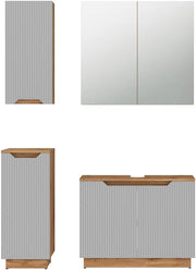 Set di mobili da bagno Lotta, Rovere/grigio a righe, 4 parti