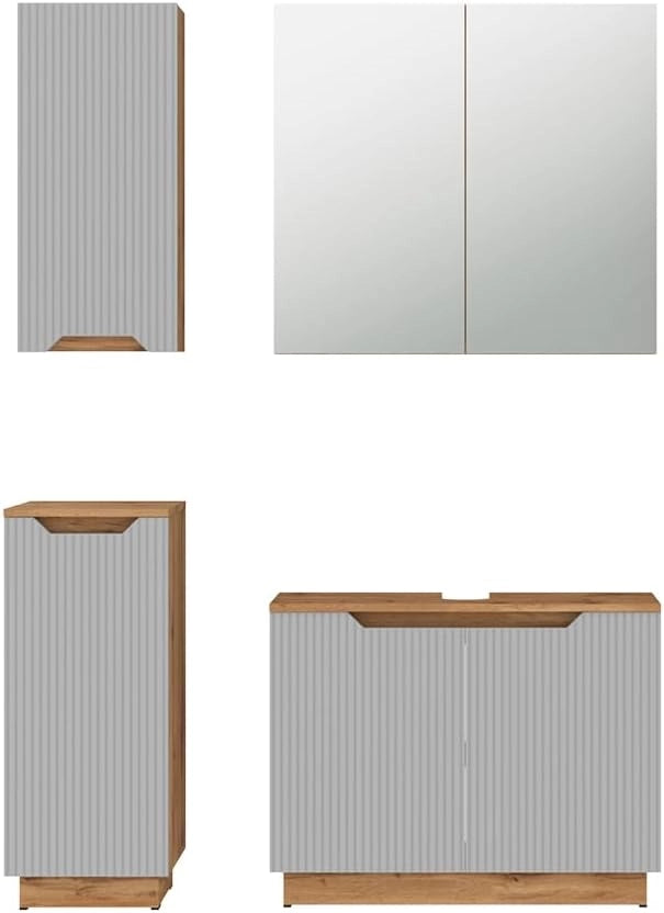 Set di mobili da bagno Lotta, Rovere/grigio a righe, 4 parti