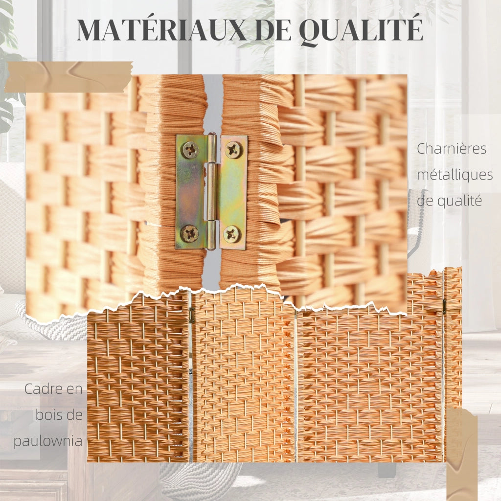 Paravent 3 Ante in Legno Pieghevole ¨C zephmum ¨C 135x180 cm Marrone Chiaro