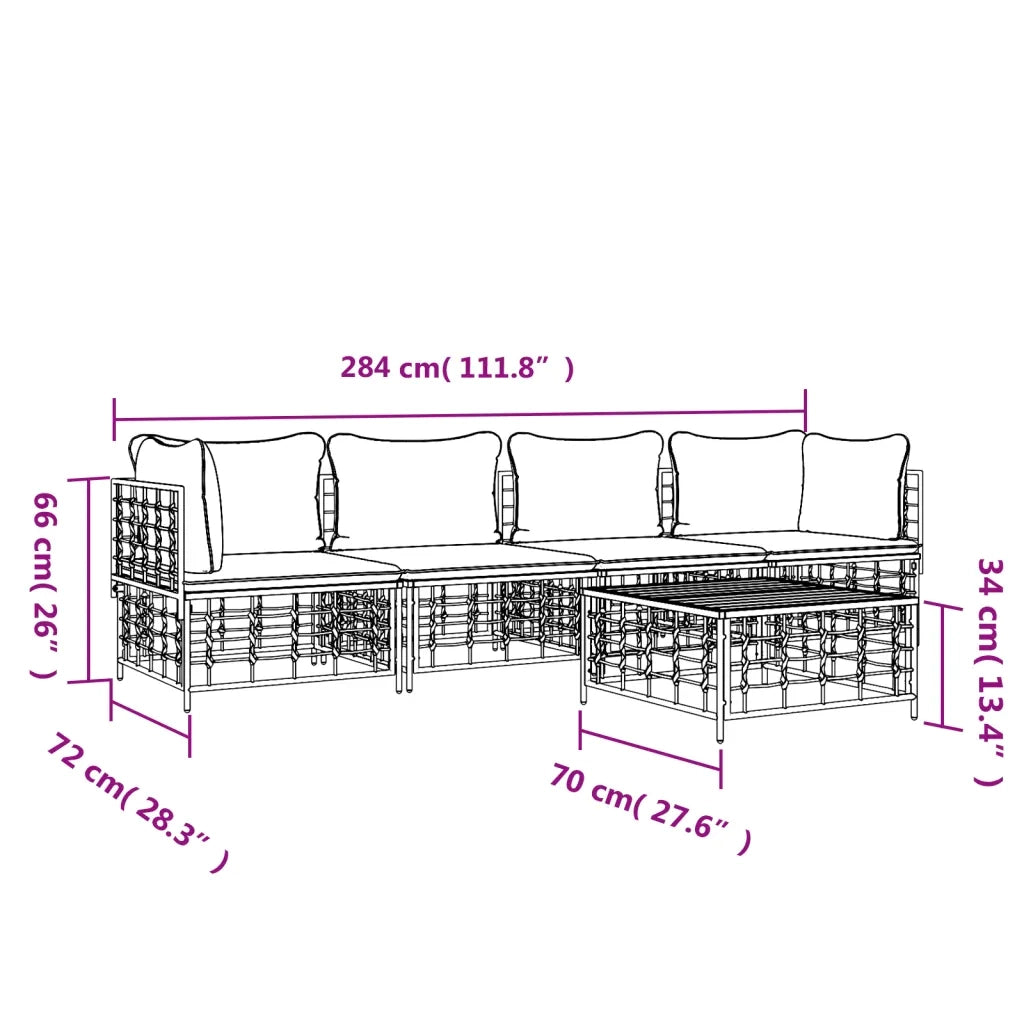 Set Divani da Giardino 5 pz con Cuscini Antracite in Polyrattan 3186700