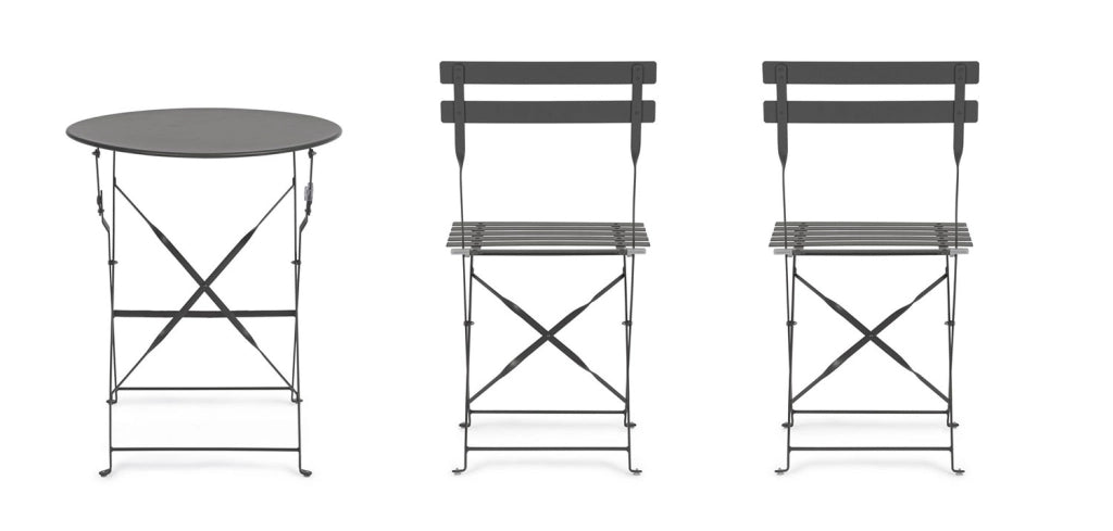 Set 3 Pezzi Bistrot da Giardino con Tavolo e 2 Sedie in Acciaio Verniciato Austin Antracite