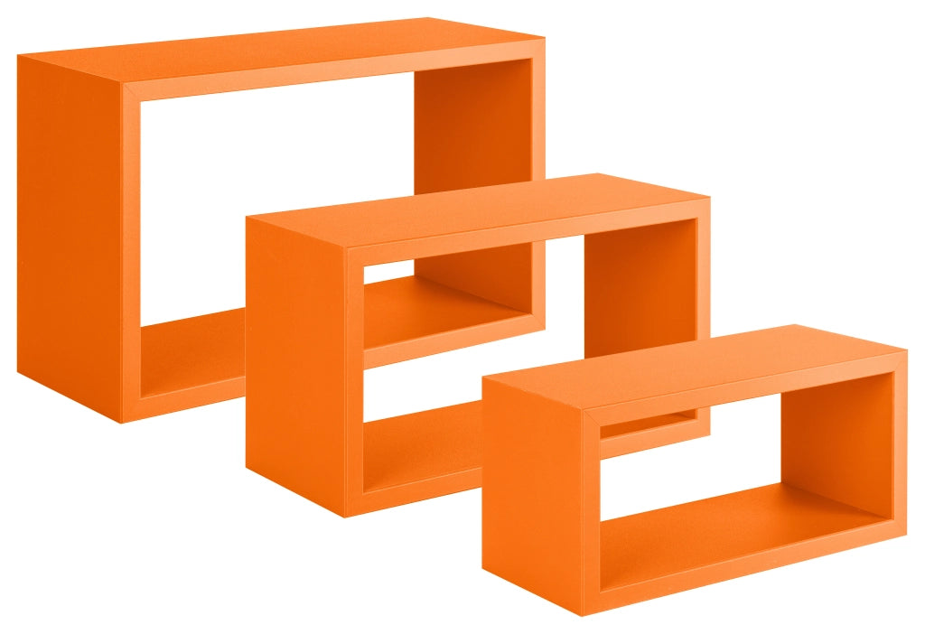 Set 3 Mensole da Parete Rettangolare in Fibra di Legno Trittico Arancio