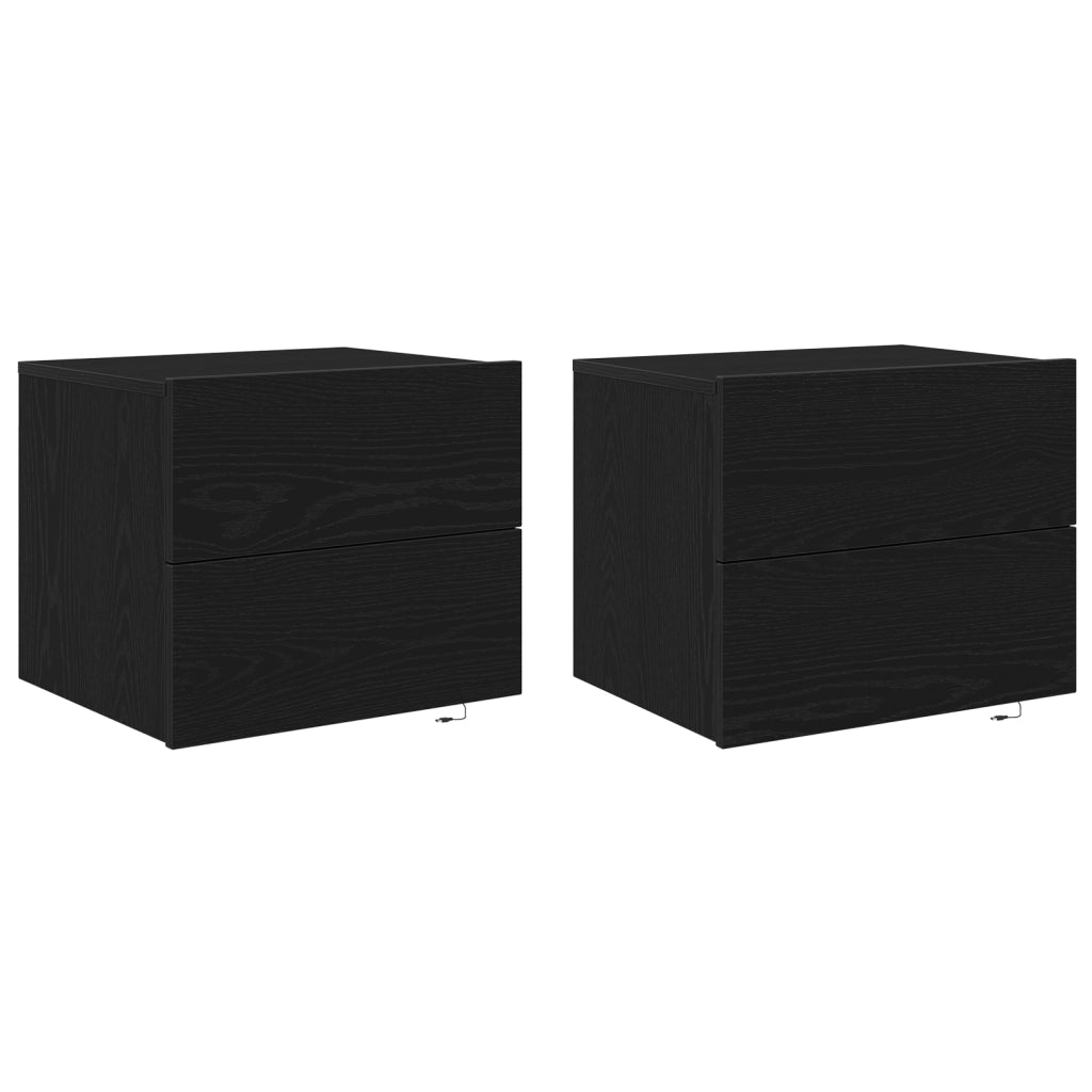 Comodini con Luci LED Montati a Muro 2 pezzi Rovere Nero