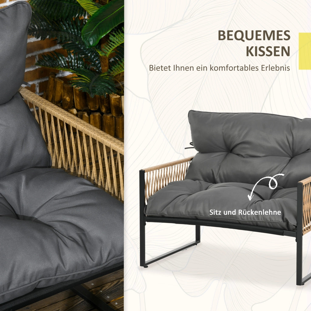 Set da giardino 4 pezzi con divano, sedie e tavolo ¨C zephmum ¨C polyrattan antracite, struttura metallo, piano vetro