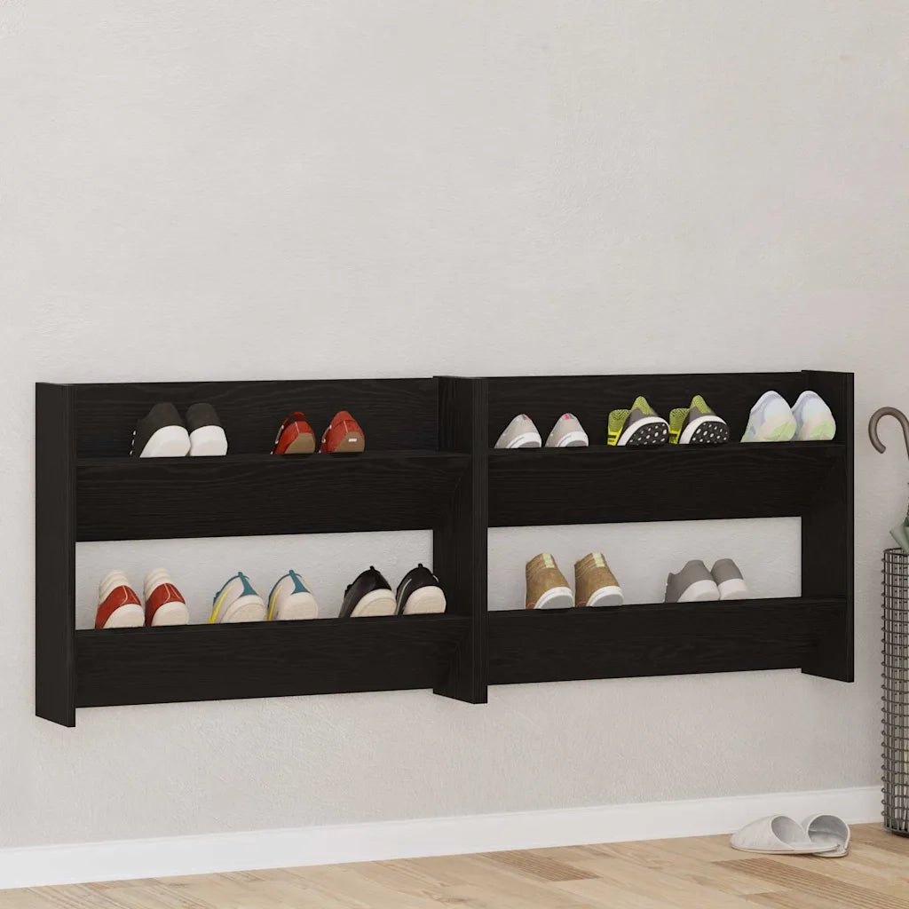 vidaXL Armadi per scarpe da muro 2 pcs Rovere nero Legno multistrato