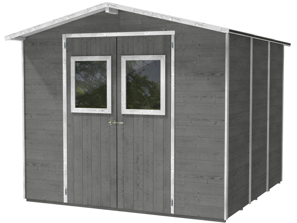 Casette Box da Giardino in Legno Porta Utensili 238x167x214 cm con 2 Porte e Finestre Ecla Grigia