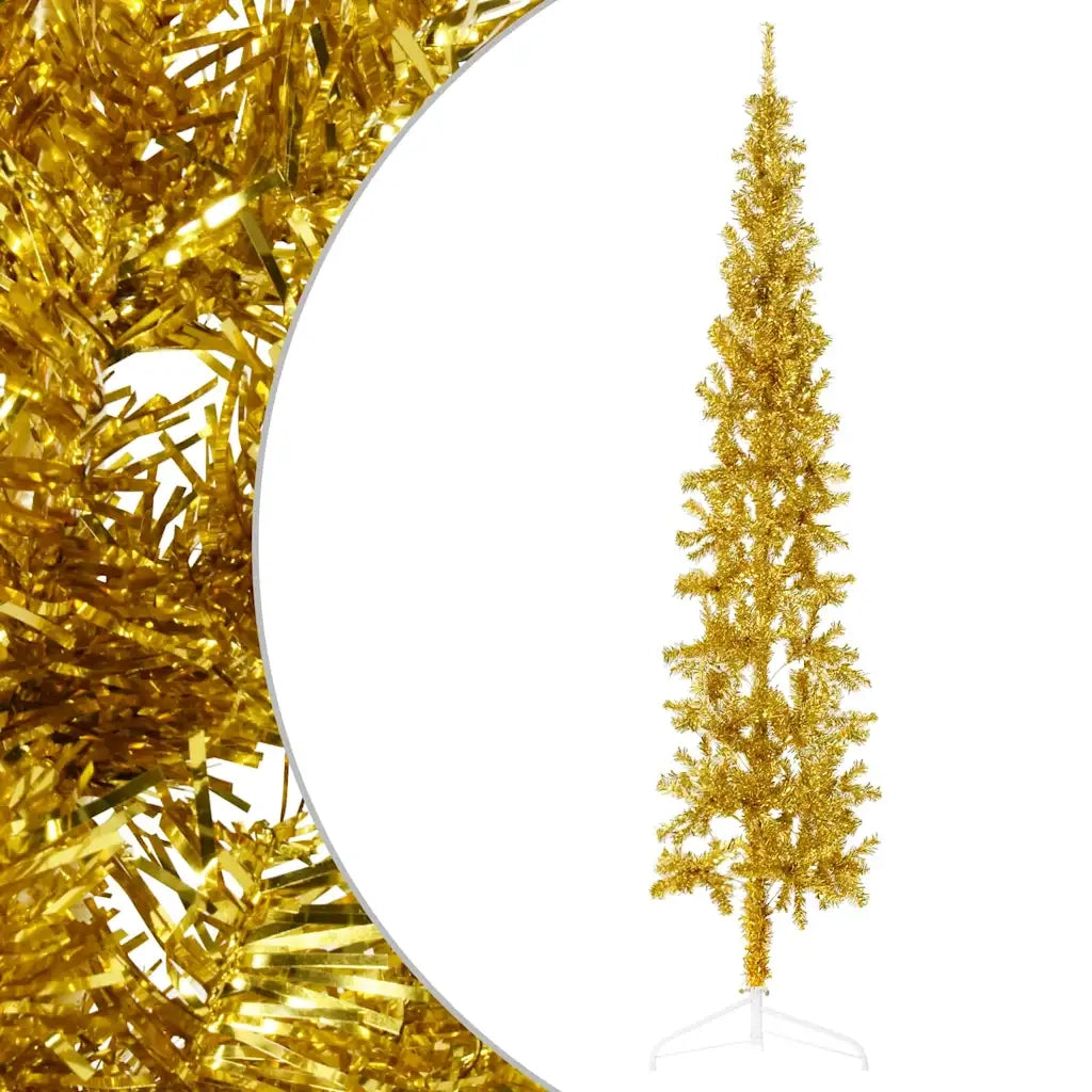 Albero Natale Artificiale Sottile a MetÃ  con Supporto Oro 240cm
