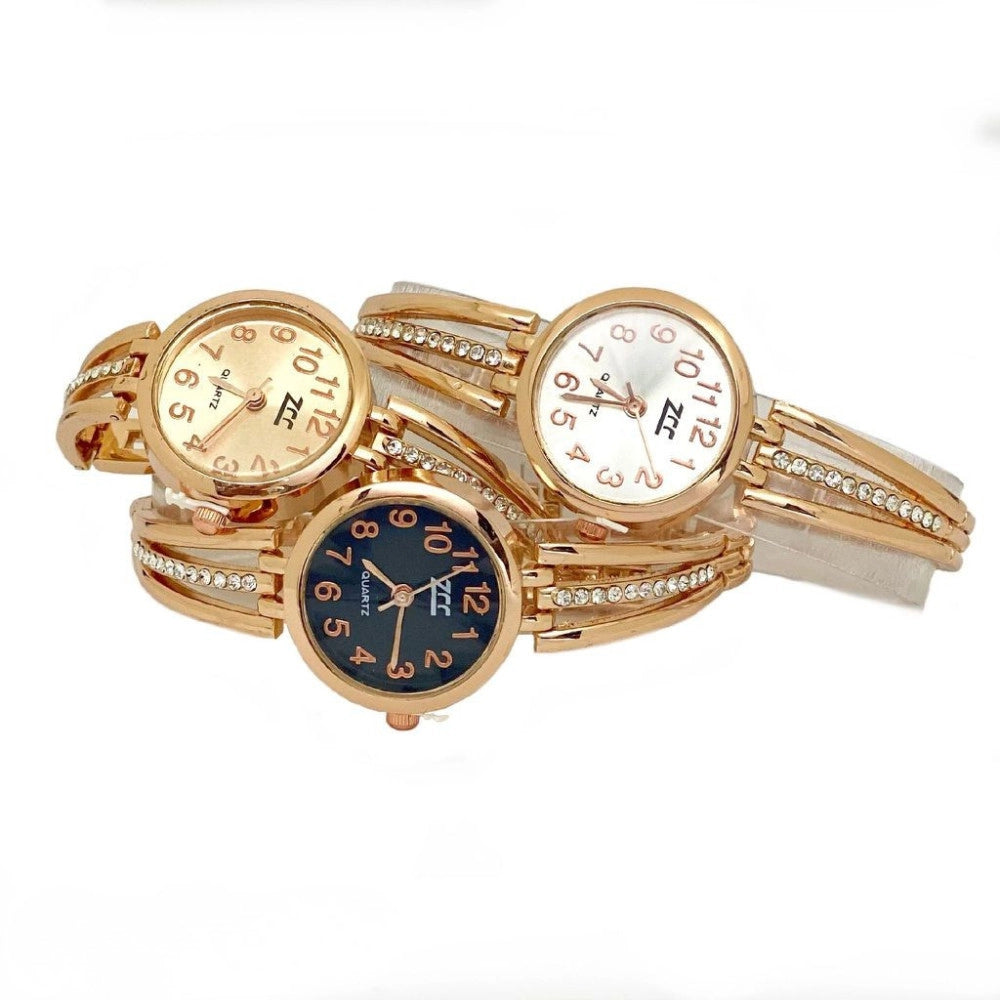 Trade Shop - Orologio Da Polso Elegante Oro Con Cristalli 24 Mm -