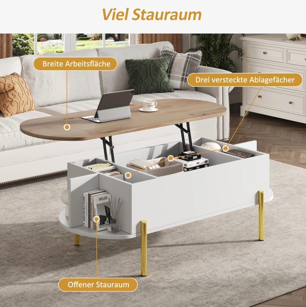 Tavolino da caffè elevabile 120x50 cm con vano contenitore