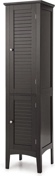 Mobile da Bagno Alto con 2 Ante 37 x 37 x 160cm, Armadio da Terra con 5 Vani, Mobile Colonna per Bagno Cucina Soggiorno (Marrone)