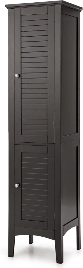 Mobile da Bagno Alto con 2 Ante 37 x 37 x 160cm, Armadio da Terra con 5 Vani, Mobile Colonna per Bagno Cucina Soggiorno (Marrone)