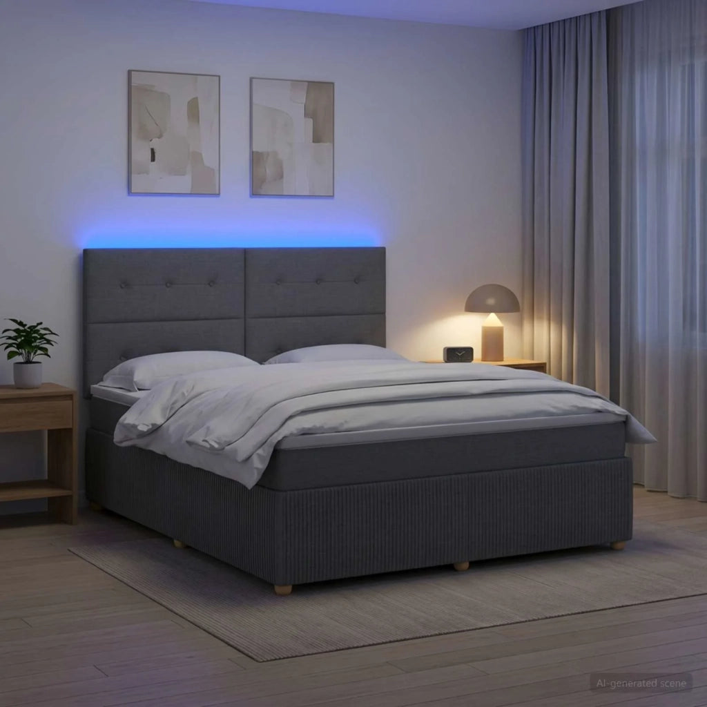 Letto Box Spring LED con Materasso Grigio Scuro 180 x 200 cm 3455917