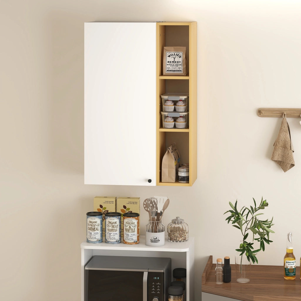 Armadietto Bagno a Parete con Ripiani Regolabili e 3 Mensole ¨C Zephmum ¨C Bianco e Legno 59.5x30x90 cm