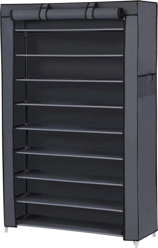 Sistema di conservazione per scarpe 10 livelli - 28 x 88 x 160 cm - cassettone per scarpe con filtro di polvere - sostegno per tacchi alti - telaio in metallo grigio - RXJ36G