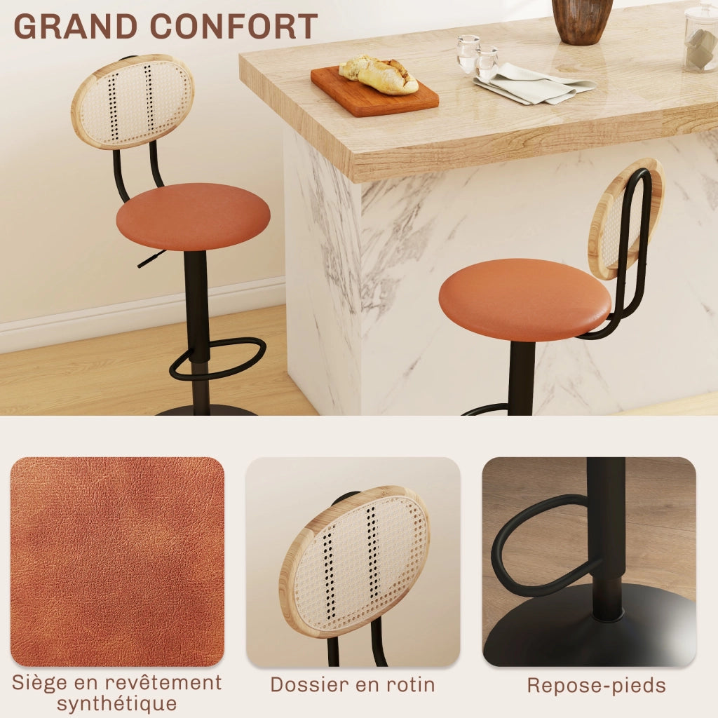 Sgabelli da Bar con Schienale in Rattan e Poggiapiedi ¨C zephmum ¨C Marrone, Regolabile in Altezza, Set di 2