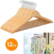 Trade Shop - Set 12 Grucce Appendiabiti Stampelle In Legno Porta Abiti Armadio Casa Negozio -