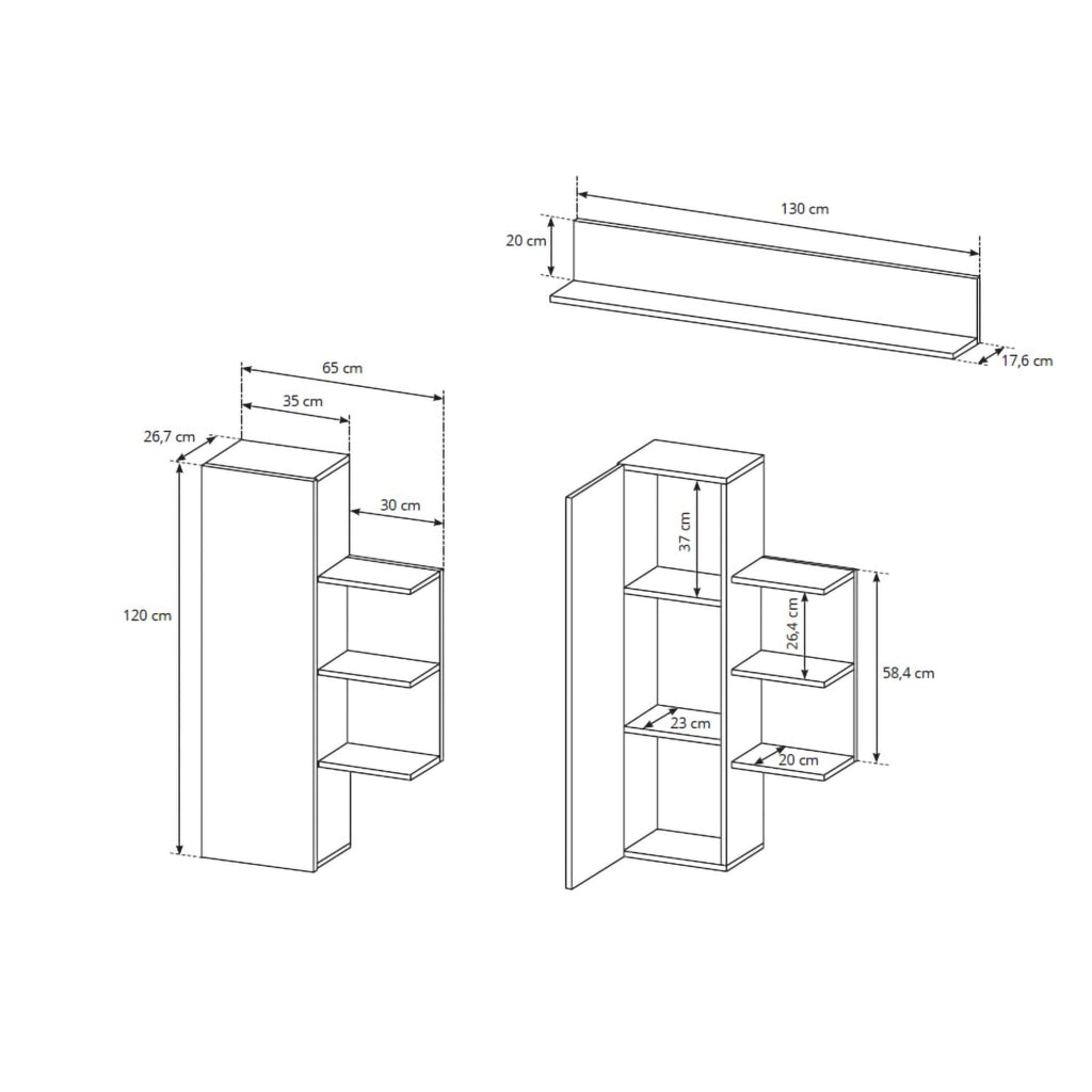 Mobile Soggiorno Kamotiba, Parete Attrezzata Modulabile, Marrone Rovere