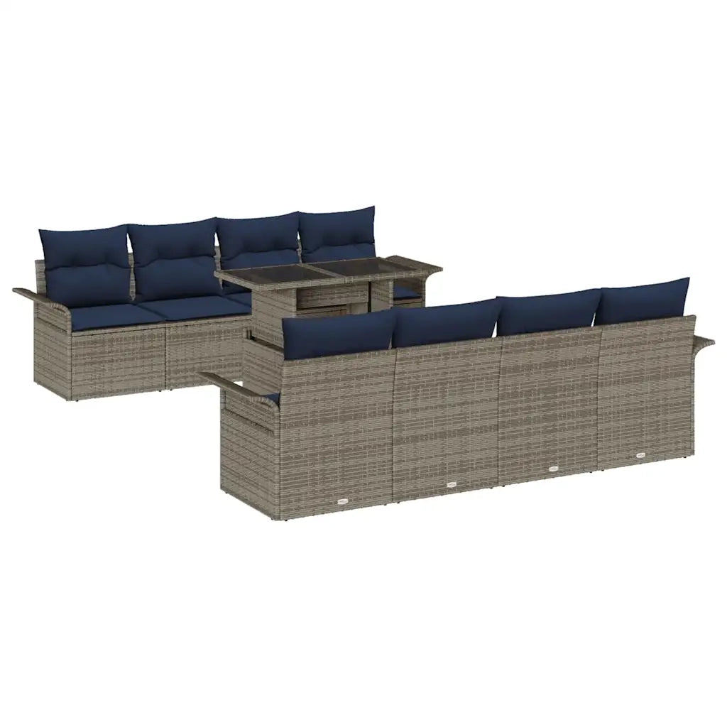 Set Divano da Giardino con cuscino 9 pcs Grigio Poly Rattan 3348251