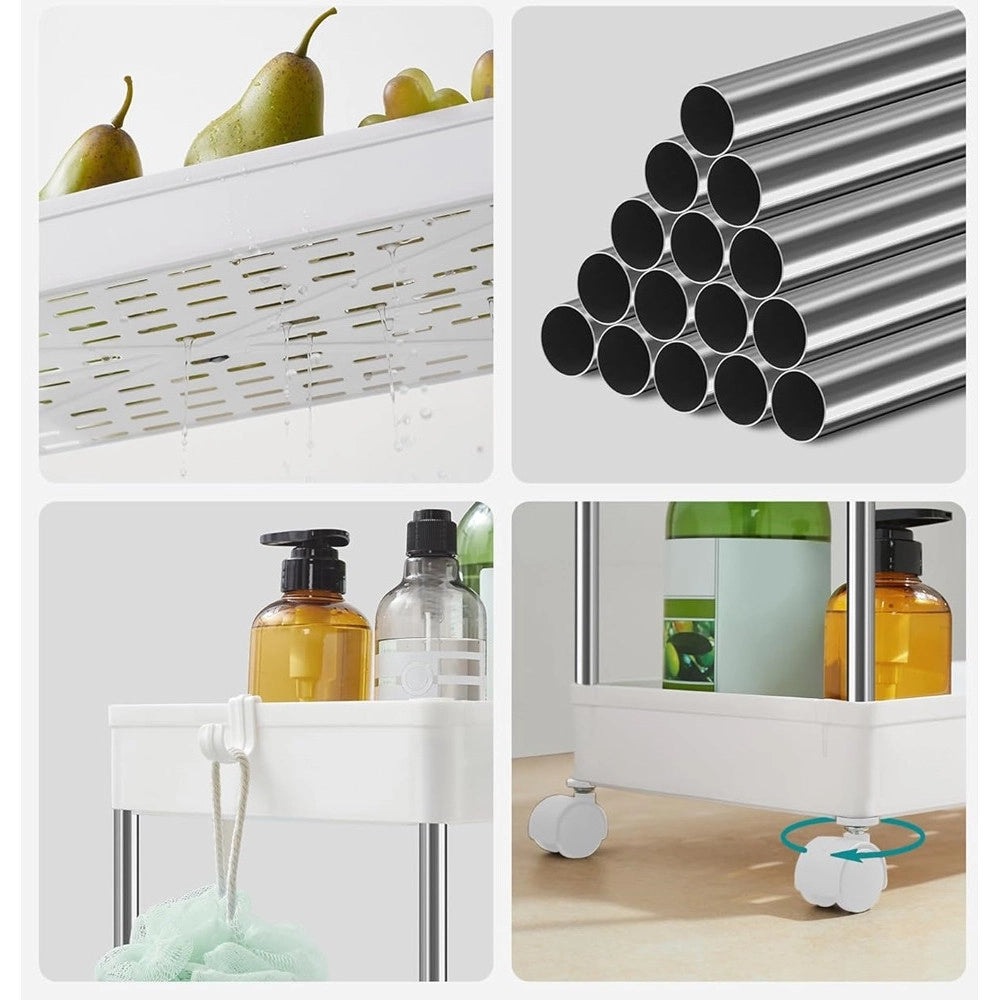 Trade Shop - Carrello Portaoggetti A 4 Livelli Con Ruote Da Cucina Ripiano Salvaspazio Bagno Ufficio -