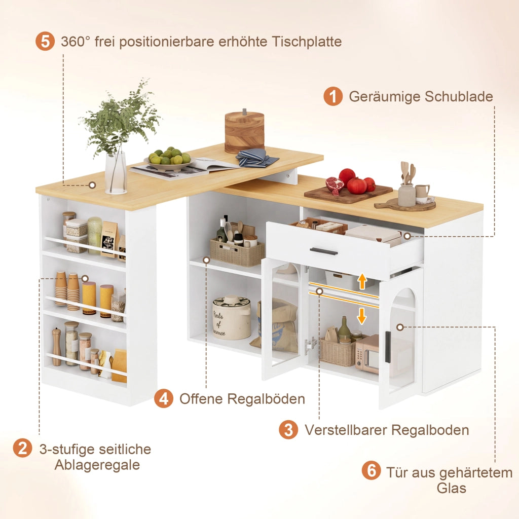 ISOLA CUCINA Girevole 136x50x78 cm MDF Bianco